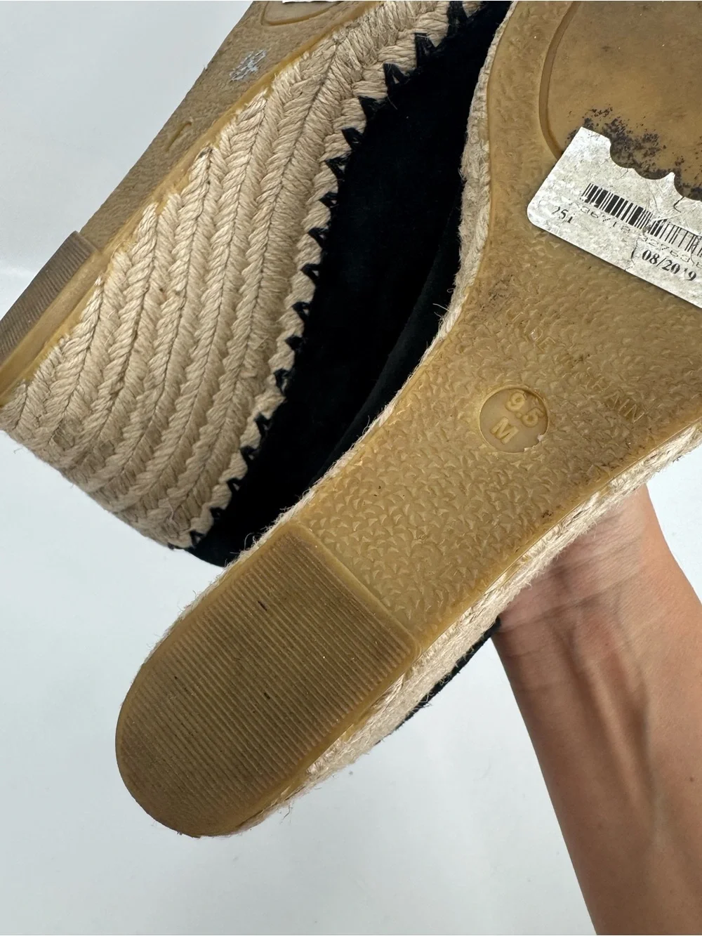 Vince Sonora Espadrille Wedge Heel Sandals Peep Toe Black Womens Size 9.5M